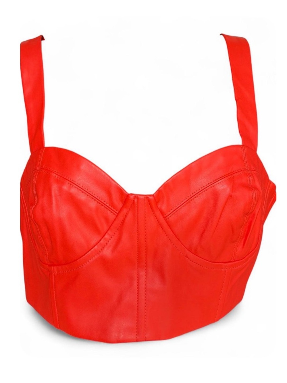 Orange Faux Leather Bustier Crop Top